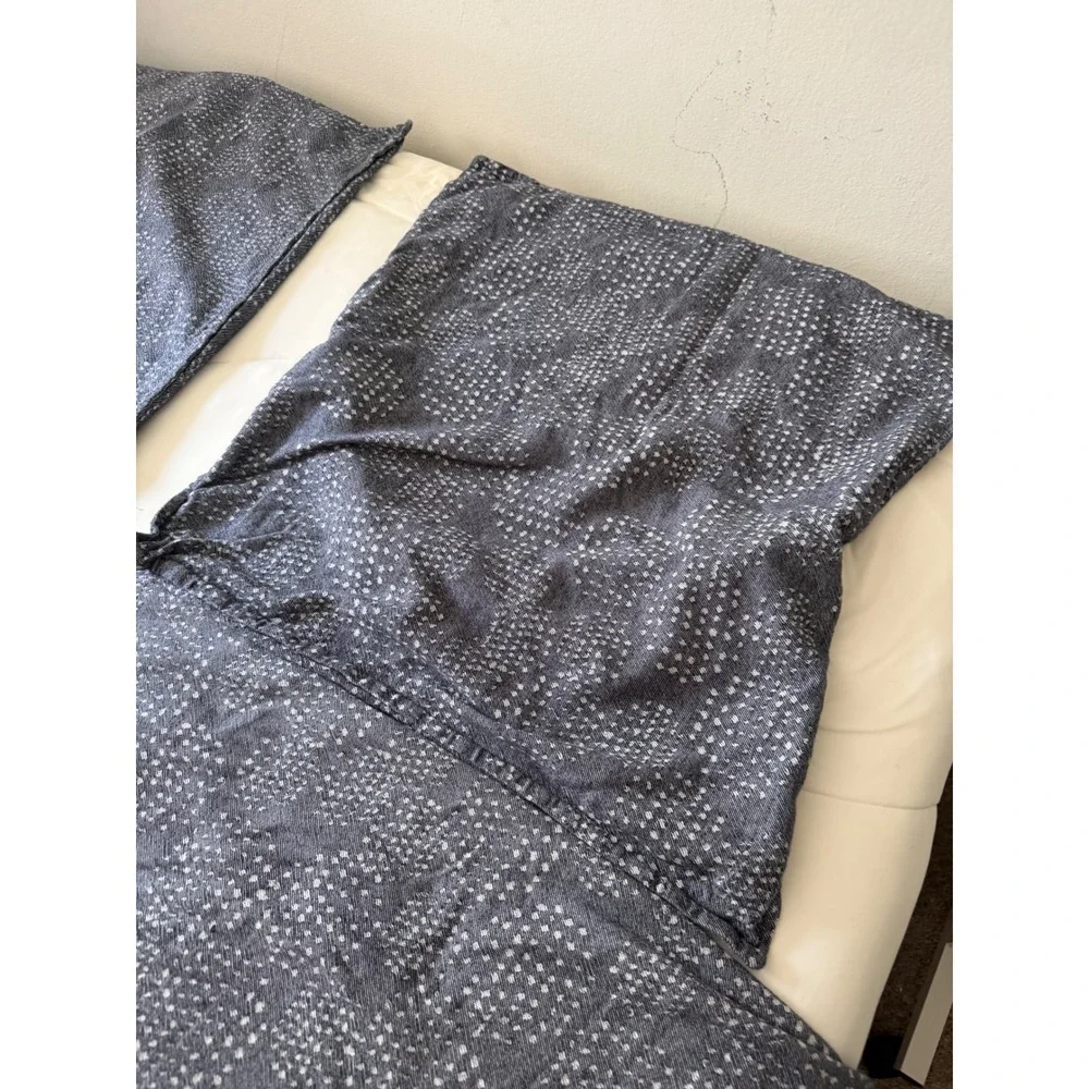 West Elm King Duvet Cover and Euro Sham Set Navy Blue Organic Cotton Jacquard